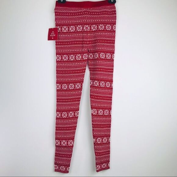 NWT Yet Again Red Cozy Stretch pants with White Nordic Snow Pattern - Picture 1 of 8